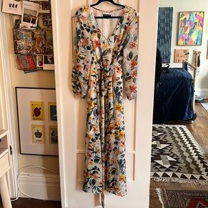 INC floral flowy long sleeve dress with attached belt